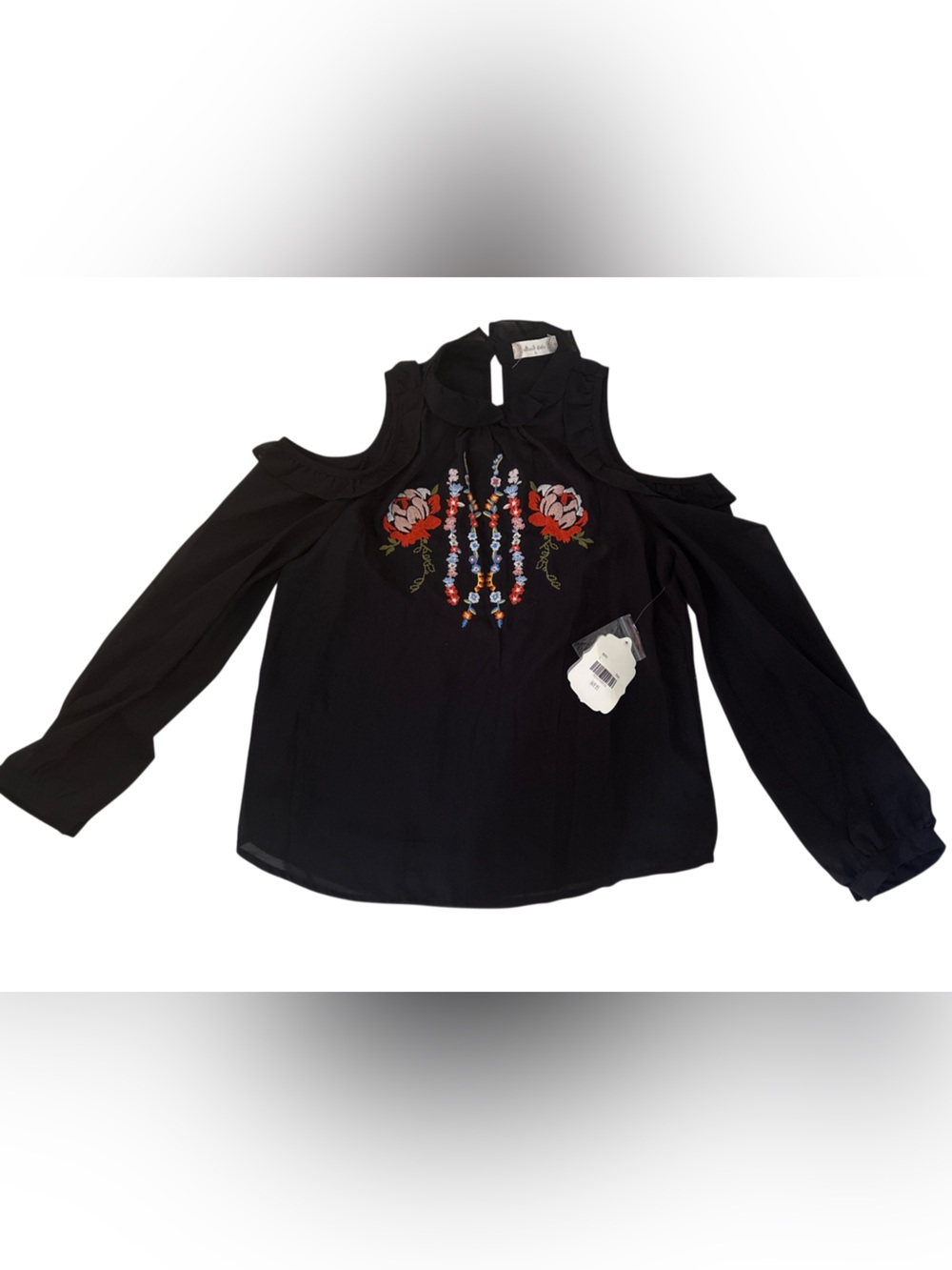 Altar'd State Black Cold-Shoulder Embroidered Blouse